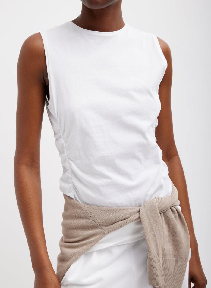 Ready To Wear T-Shirting Shirred Crewneck Top White | Tibi Tops Size XXS