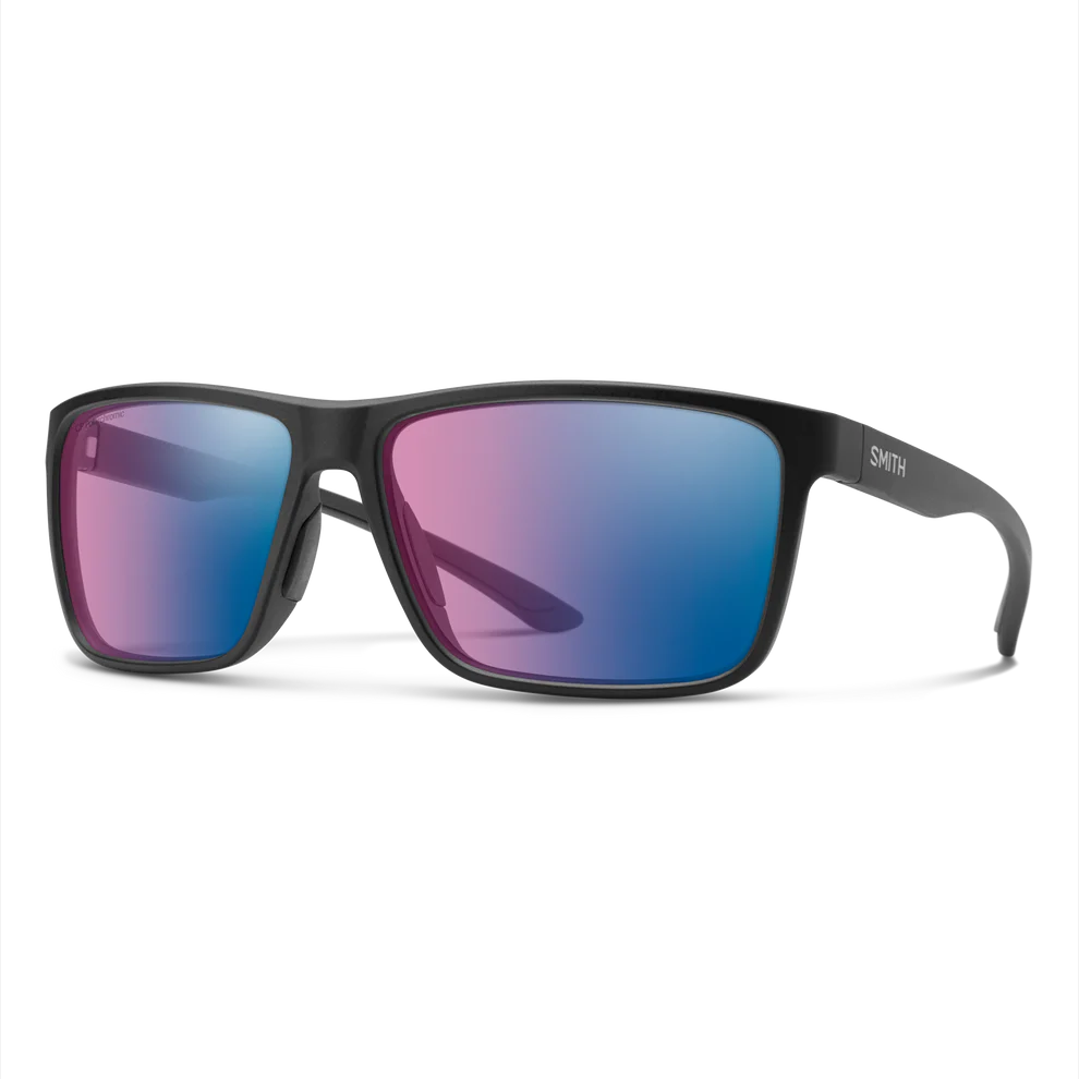 SMITH OPTICS Riptide with ChromaPop Polarchromic Glass Lenses in Matte Black Frame with Rose Blue Mirror Lens