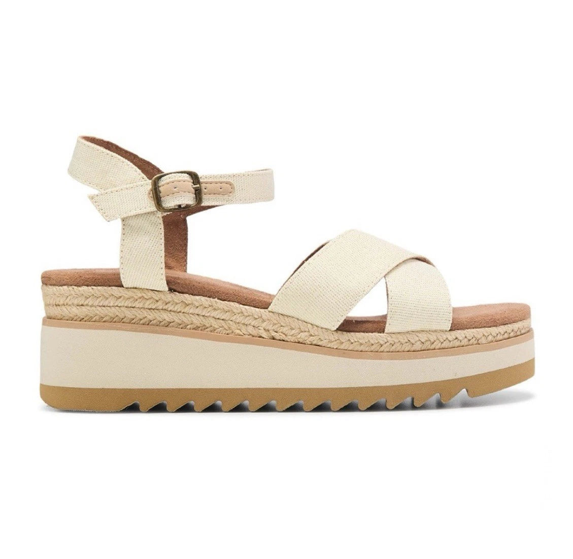 TOMS | Noelani | Natural/Gold Metallic Canvas Wedge | Women's Sandal