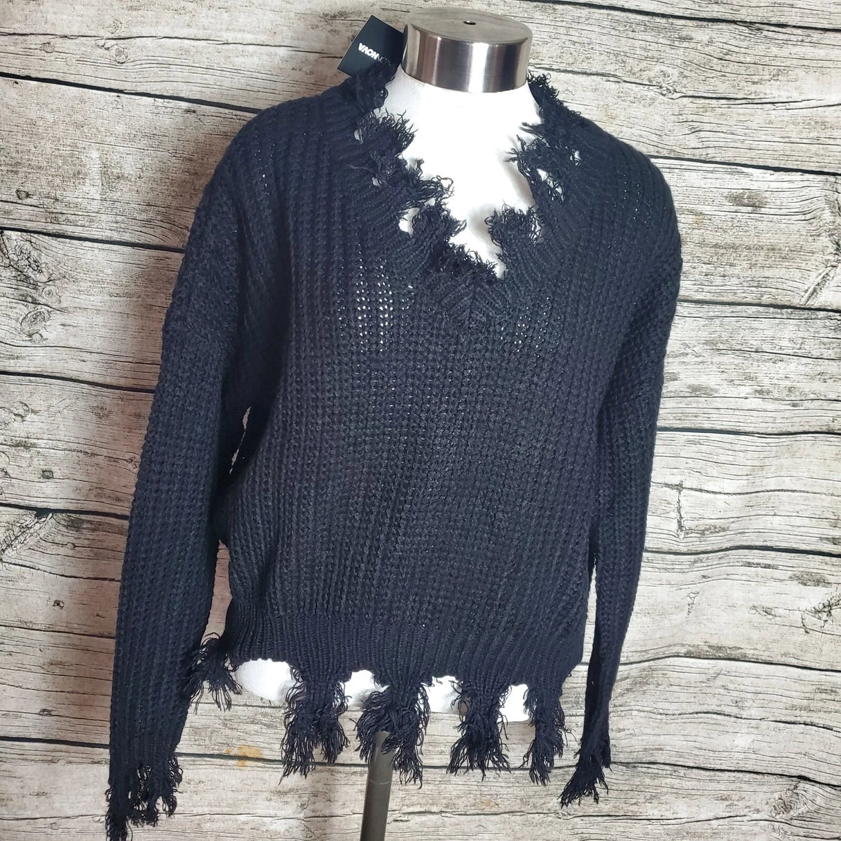 Fashion Nova- Always Distressing ME Out Sweater- Black- Small