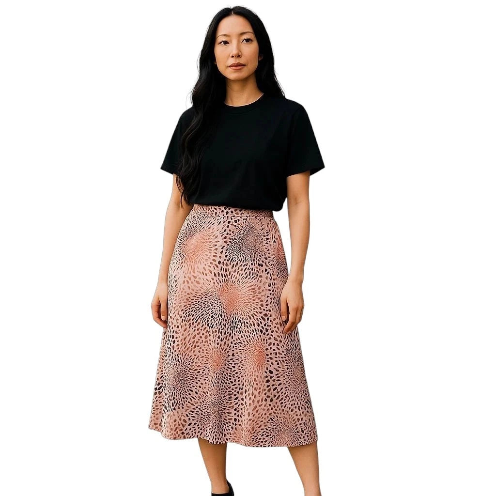 Anthropologie Pink Leopard Print Viscose A-Line Midi Skirt - Size: XL