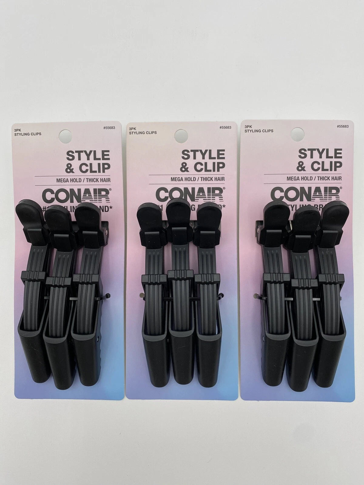 Conair Style & Clip Mega Hold Hair Clips, (Black- 3 packs , 3 pieces in each)
