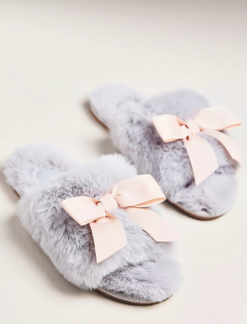 Maeve Faux-Fur Open-Toe Bow Slippers - Lilac - Small (Women's 6-7)