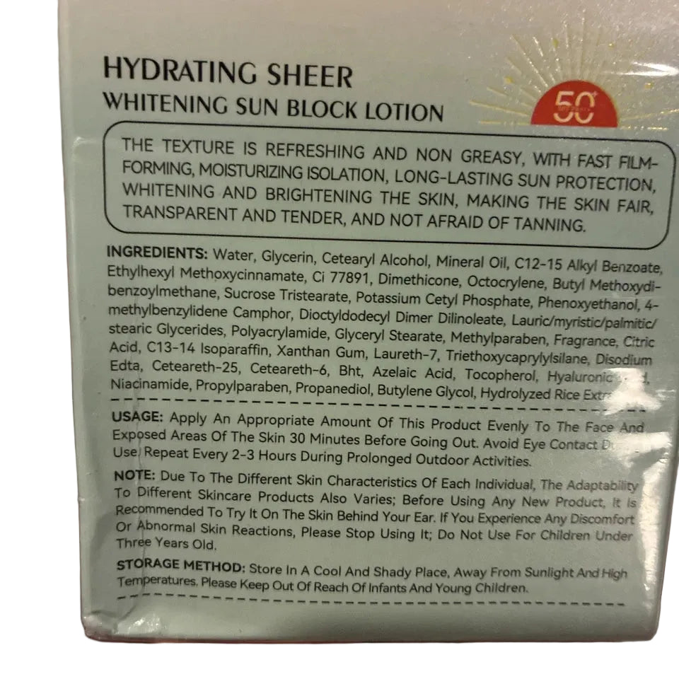 SUNTIRC | Hydrating Sheer 50+ SPF Whitening Sun Block Lotion