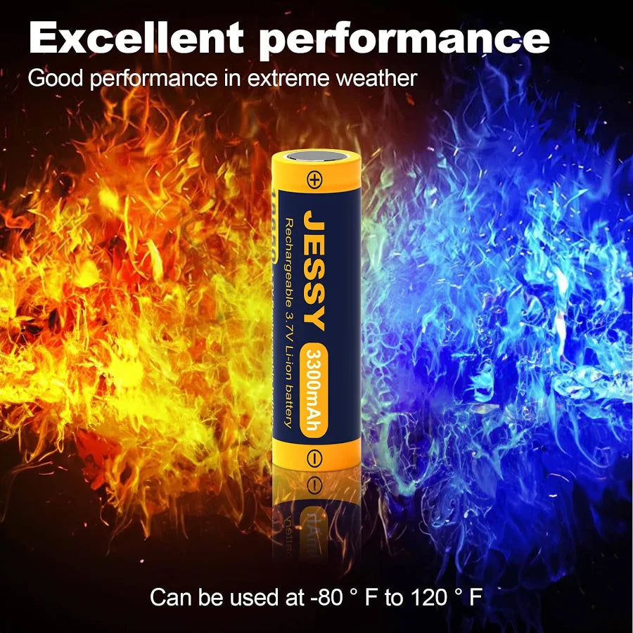 Jessy 4-Pack 18650 Rechargeable Battery - Lithium 3.7V 3300mAh Flat Top