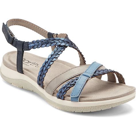 Earth X Jane Treacy Leather Adjustable Sandals -Sylvia, Size 9.5W , Blue Metallic