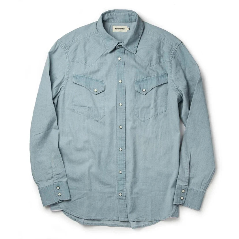 TAYLOR STITCH The Western Shirt in Washed Denim, Size S 38 Men's