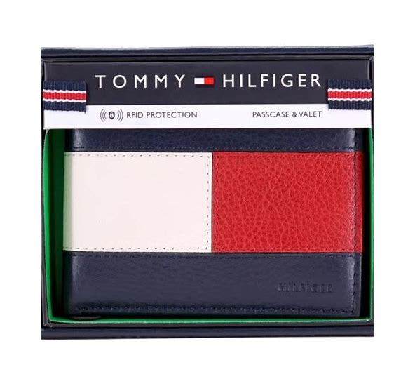 Engy's Tommy Hilfiger Men's Premium Leather Double Billfold Passcase Rfid Wallet Navy