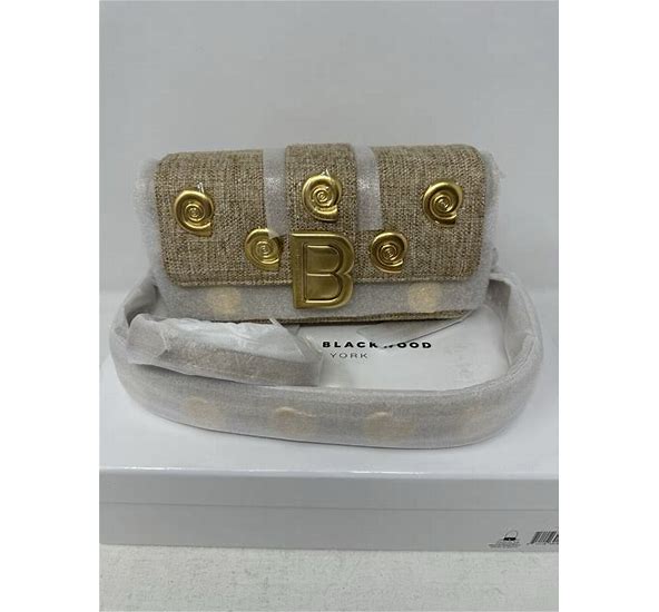 Brandon Blackwood Medium Nia Linen Shell Bag Brass Gold Hardware