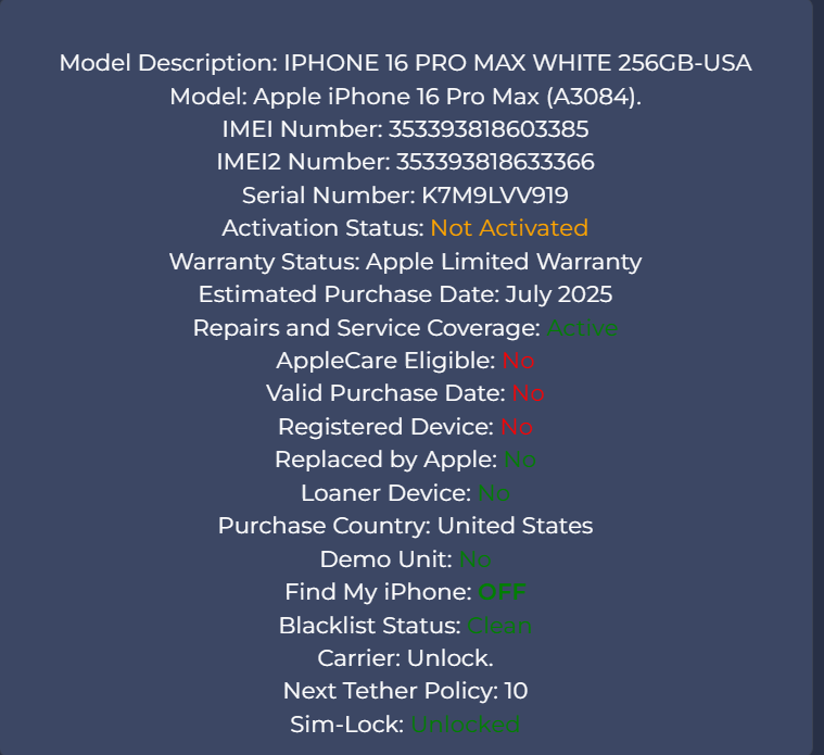 Apple iPhone 16 Pro Max White - 256GB - New, Open Box - Unlocked