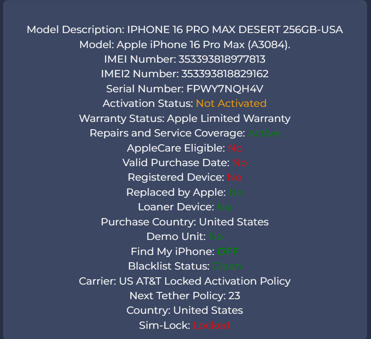 Apple iPhone 16 Pro Max Desert - 256GB - New, Open Box - Locked to AT&T