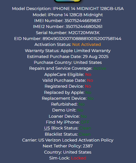 iPhone 14 128GB Midnight - Verizon - New, Sealed