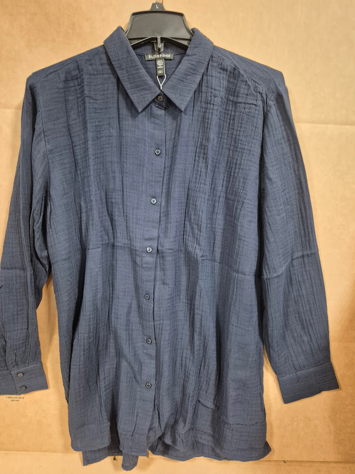 Eilen Fisher- Button Down- Navy Blue- Large- 100% Cotton