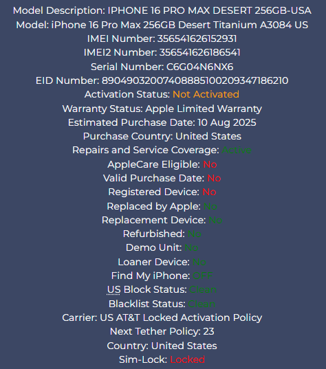 Apple iPhone 16 Pro Max Desert - 256GB - Locked to AT&T - New, Open Box