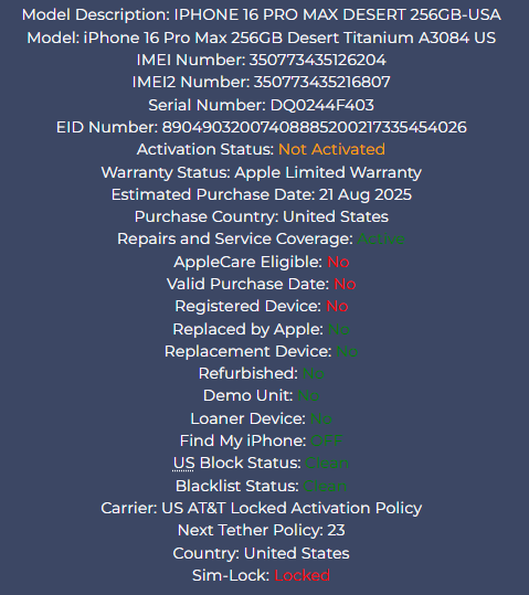 Apple iPhone 16 Pro Max Desert - 256GB - Locked to AT&T - New, Open Box