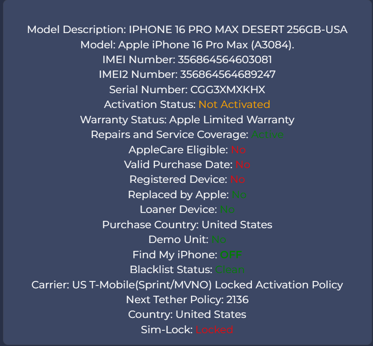 Apple iPhone 16 Pro Max Desert - 256GB - New, Open Box - Locked to T-Mobile/Sprint