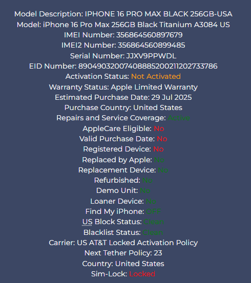 iPhone 16 Pro Max 256GB Black Titanium - AT&T Carrier- New, Sealed