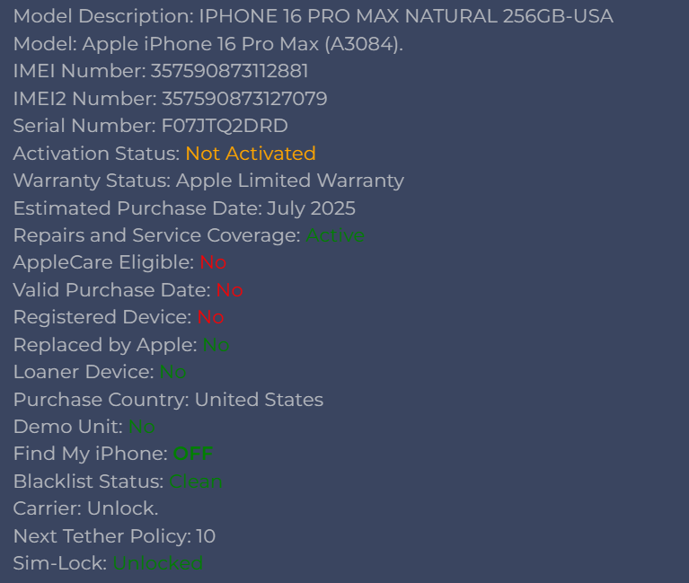 Apple iPhone 16 Pro Max Natural - 256GB - New, Sealed - Unlocked