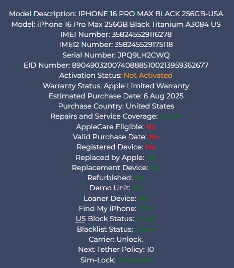 iPhone 16 Pro Max 256GB Black Titanium - Unlocked - New, Sealed