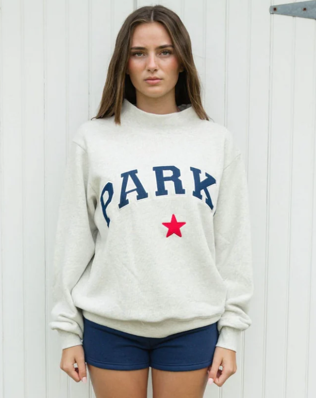 PARKE Coastal Star Varsity Mockneck - Heather Grey/Navy- LXL