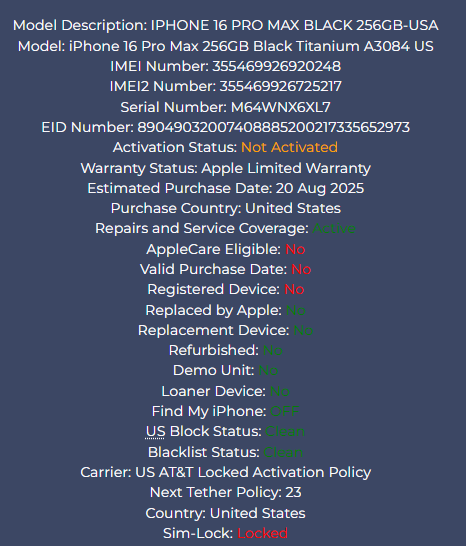 iPhone 16 Pro Max 256GB Black Titanium - AT&T Carrier - New, Sealed