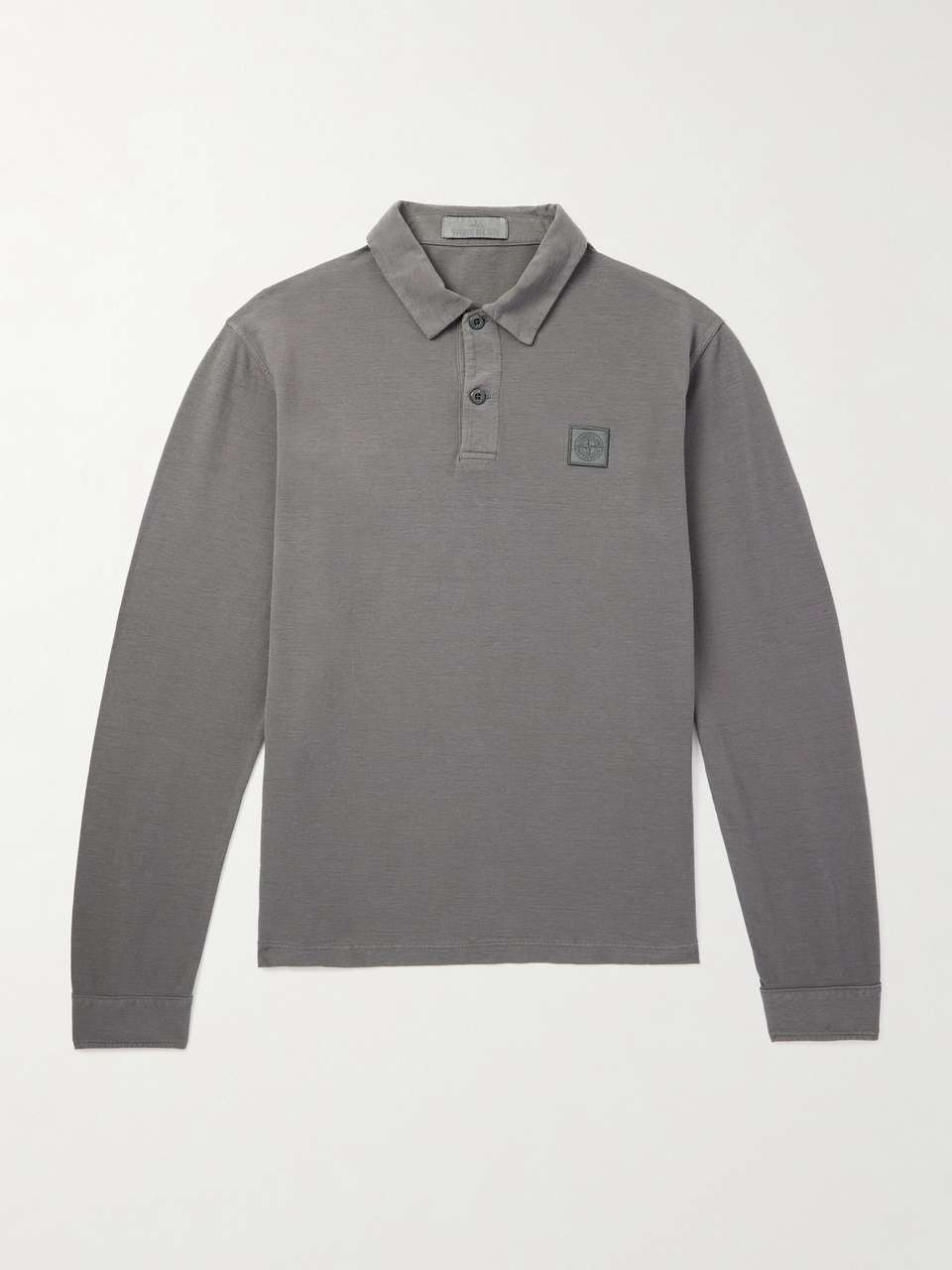 STONE ISLAND Ghost Logo-Appliquéd Cotton-Jersey Polo Shirt (L) Grey