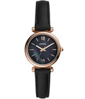 Fossil Carlie Mini Three-Hand Gold Tone Stainless Steel Leather Watch