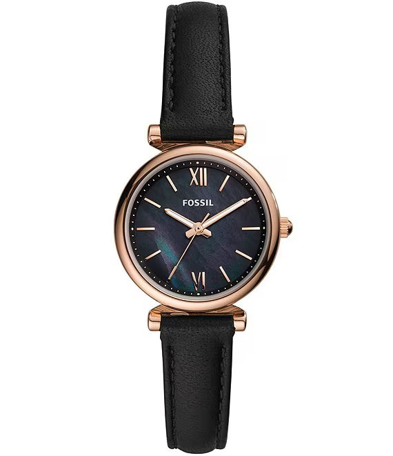 Fossil Carlie Mini Three-Hand Gold Tone Stainless Steel Leather Watch