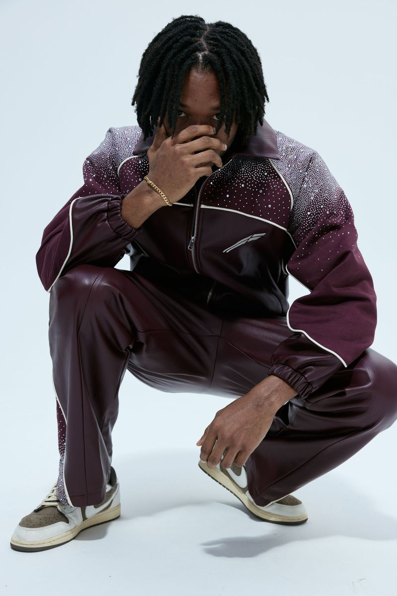 Rvs Labs Maroon Leather / Suede Astral Zip Jacket Size: L