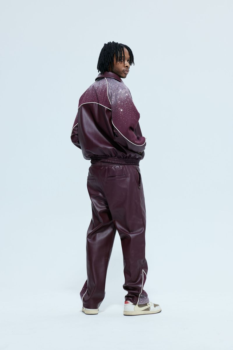 Rvs Labs Maroon Leather / Suede Astral Zip Jacket Size: L