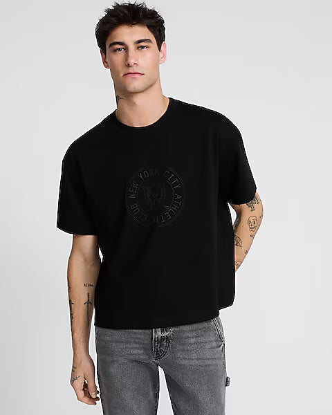 Athletic Club X-Logo Graphic Premium Weight Cropped Loose T-Shirt by Express - Pitch Black - Medium
