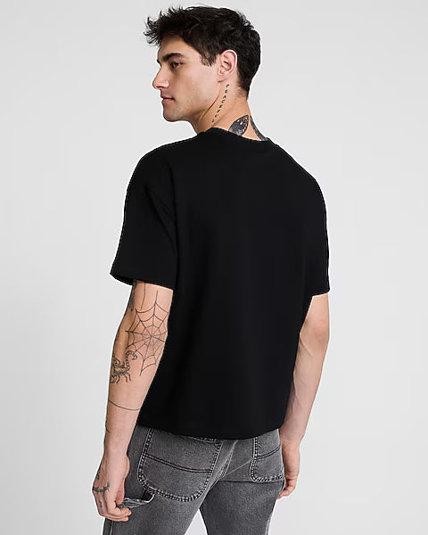 Athletic Club X-Logo Graphic Premium Weight Cropped Loose T-Shirt by Express - Pitch Black - Medium