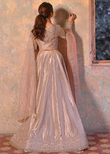 Qalamkar Beige Tissue Lehenga – Hand‑Embroidered 3‑Piece Bridal/Guest Wear Set - Size Large