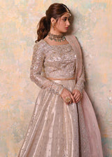 Qalamkar Beige Tissue Lehenga – Hand‑Embroidered 3‑Piece Bridal/Guest Wear Set - Size Large