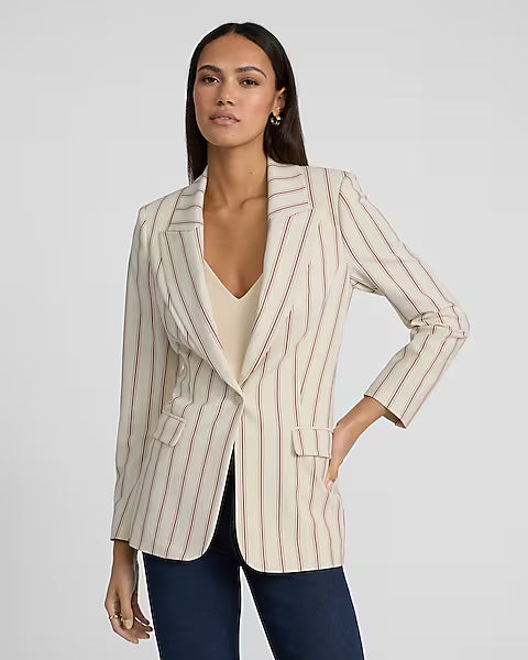 Striped Long Slim Blazer Size: Small