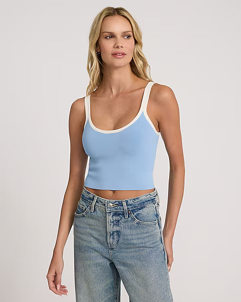 Body Contour Tipped Scoop Neck Cropped Sweater Tank L