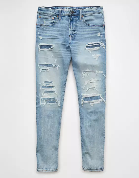 AE AirFlex+ Patched Athletic Fit Jean Light Destroy Wash 34X32