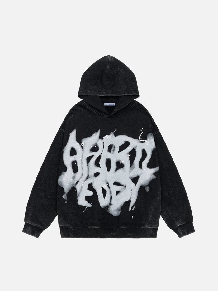 Aelfric Eden Trendy Y2K Acid Washed Graphic Hoodie - Black - Small