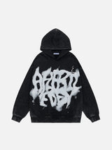 Aelfric Eden Trendy Y2K Acid Washed Graphic Hoodie - Black - Small