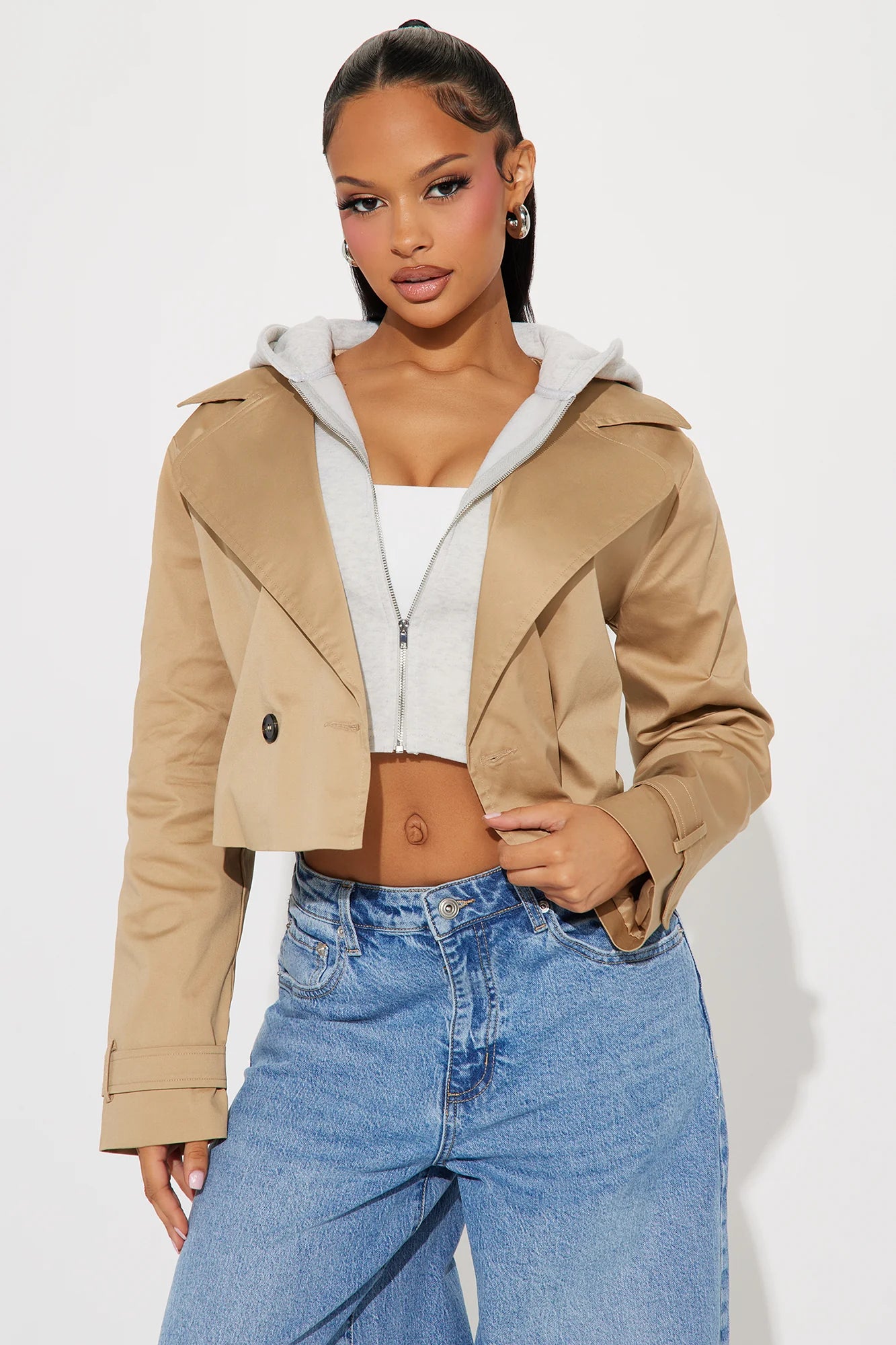 FASHION NOVA | Stay Elevated Hooded Blazer in Taupe | S