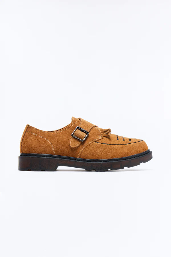 Genuine Suede Monk Strap Loafer by Novamen - Brown - Size 9
