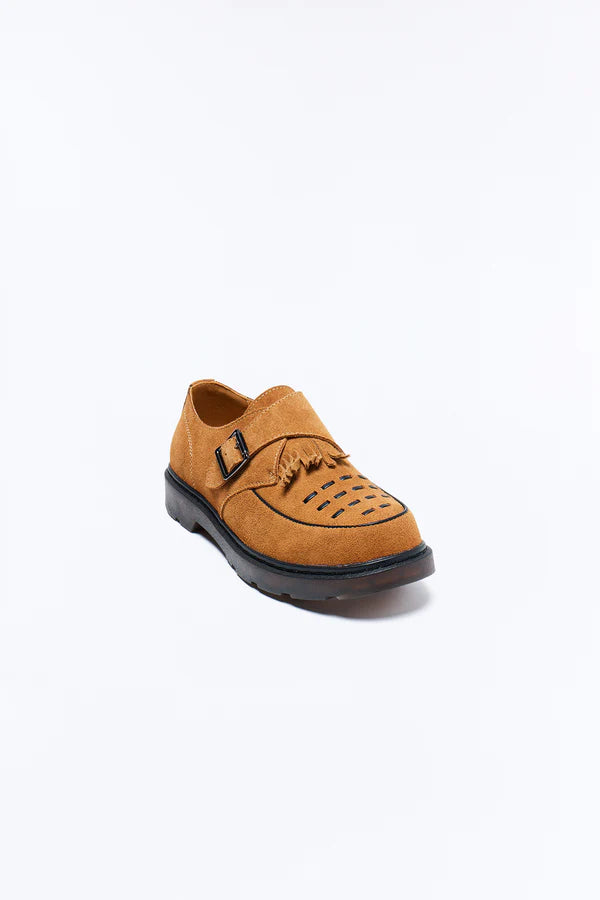 Genuine Suede Monk Strap Loafer by Novamen - Brown - Size 9