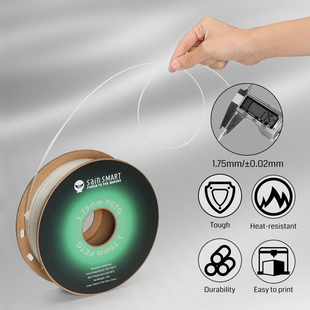 SainSmart 3D Printer Filament 1.75mm - Glow in the Dark, Green