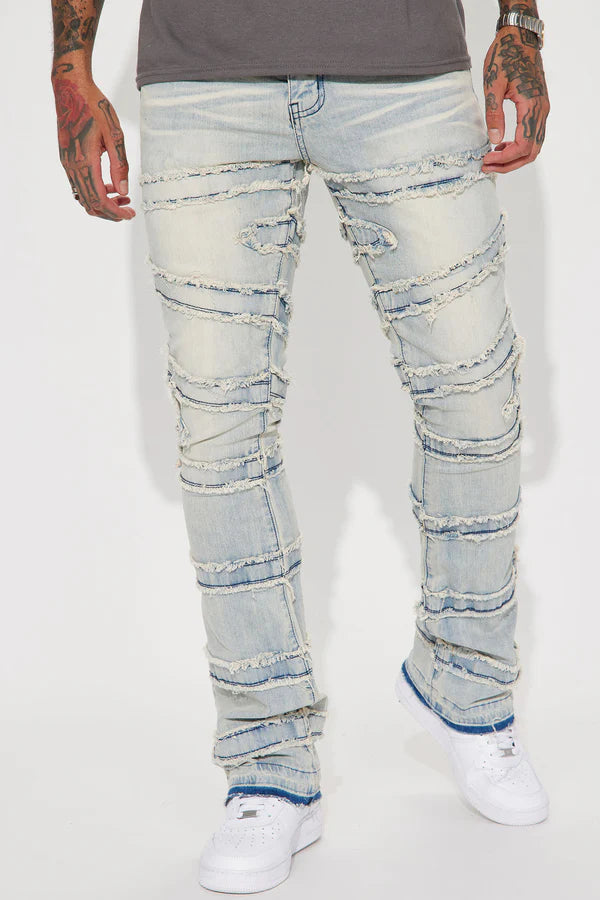 FashionNova Men - About Fray Stacked Skinny Flare Jeans - Light Wash (Size: 32)