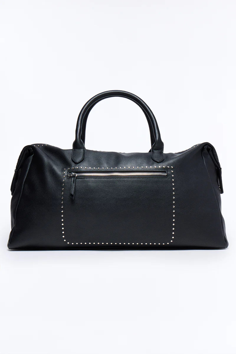 NOVA MEN Textured Faux Leather Mid-Size Weekender Duffle Bag - Black