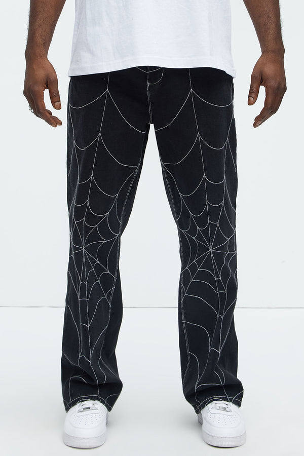 PARKER JEANS | Straight Spider Web Embroidered Jeans | Black | 34W x 32L
