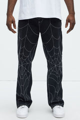 PARKER JEANS | Straight Spider Web Embroidered Jeans | Black | 34W x 32L