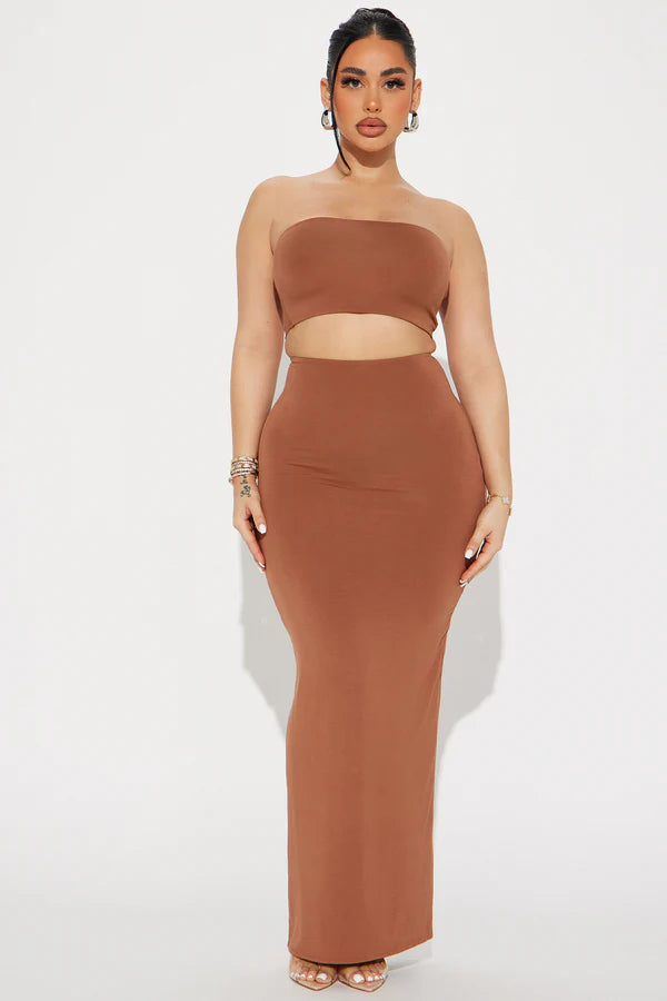 Fashion Nova Another Time Double Lined Skirt Set - Mocha Size XS