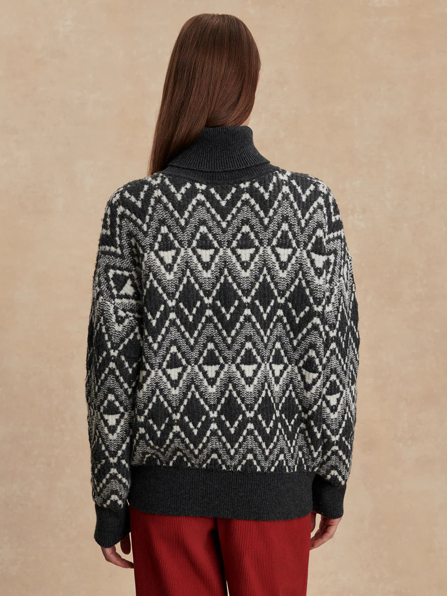 Ida Relaxed Fairisle Roll-Neck Knit by Varley - Charcoal - Size XL