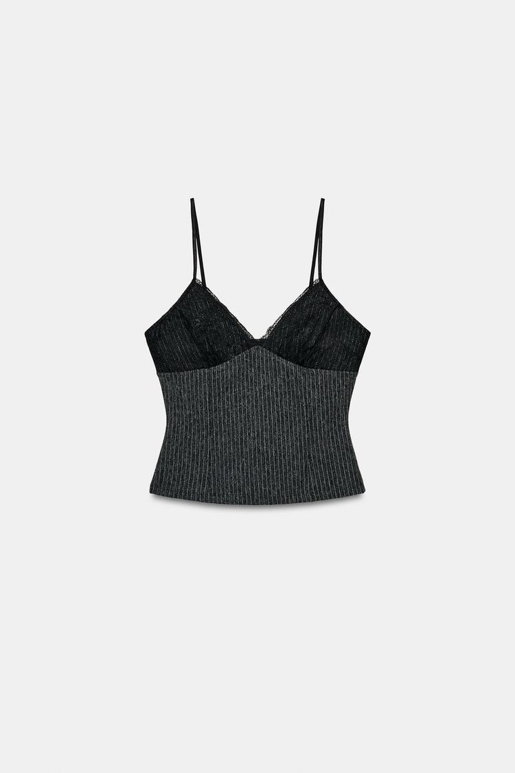 Pinstripe Camisole Top for Women by Zara - Black/Grey Pinstripe - Medium